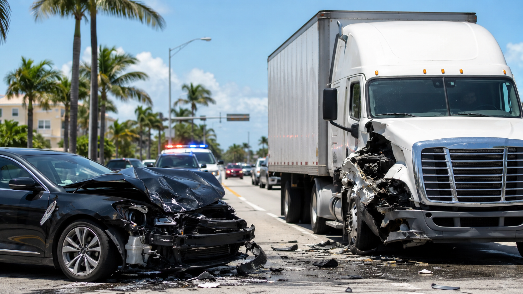 Commercial truck accident scene in St. Petersburg, Florida