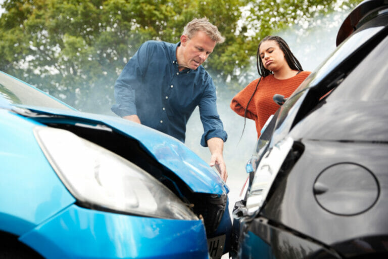 Two vehicles stopped after a rear-end collision