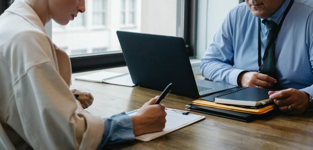 Attorney and client in a first consultation meeting