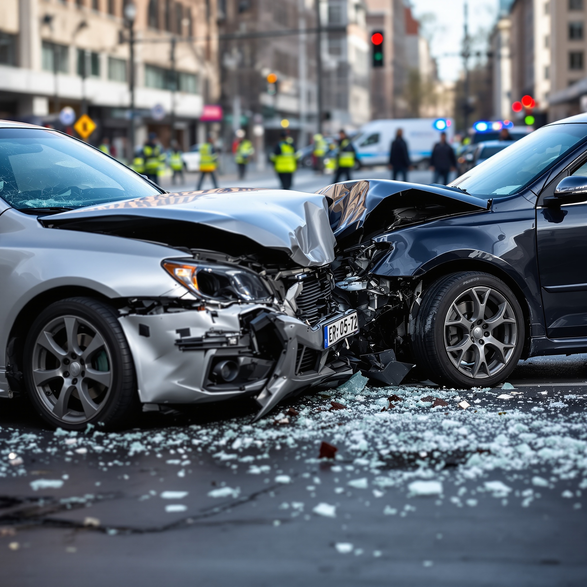 Two damaged vehicles after a serious car accident