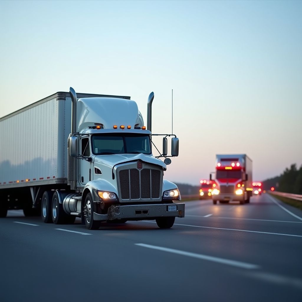 Commercial trucks traveling on a highway
